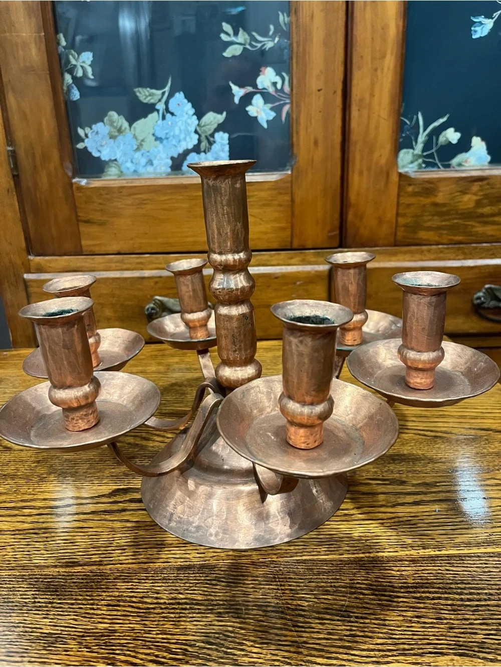 Antique Arts & Crafts Hammered Copper 7 Light Candelabra Handcrafted Mission